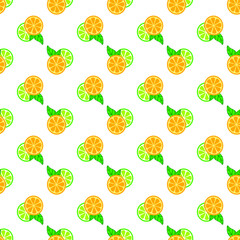 Seamless pattern with citrus fruits. Lime  and lemon on white background. Lemon yellow green seamless pattern