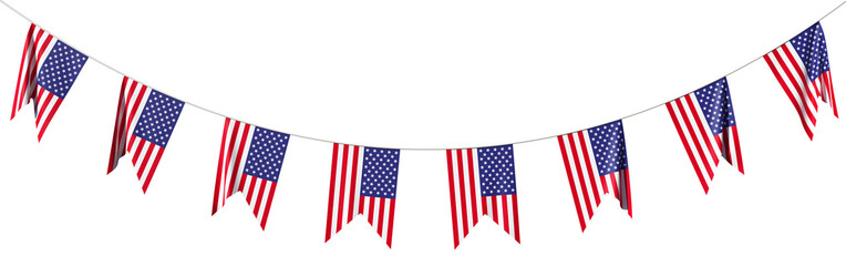 String of USA flags decorative hanging garland - obrazy, fototapety, plakaty