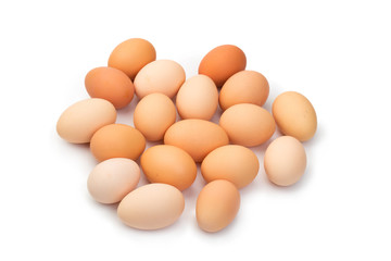 a lot of chicken eggs on a white background