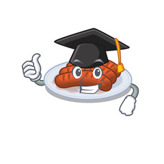 Happy face of grilled sausage in black graduation hat for the ceremony