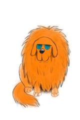 Red cartoon Chow-Chow with  glasses isolated on white