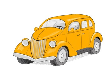 Fototapeta na wymiar Yellow retro car sketch