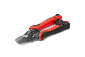 Scissors for cutting and Stripping wires on a white background. An electrician's or Builder's tool. Isolated	