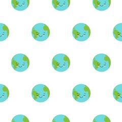 Earth day, vector seamless pattern. Cute planet in the style of Emoji, kawaii.