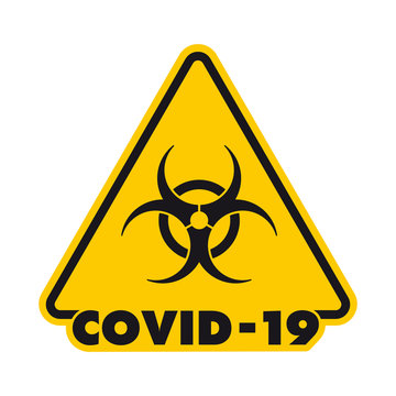 Vector yellow sign hazard warning with symbol biohazard. Isolated on white background.
