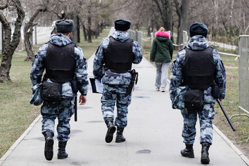 Police patrol in the city during the COVID-19 epidemic