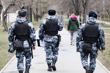 Police patrol in the city during the COVID-19 epidemic