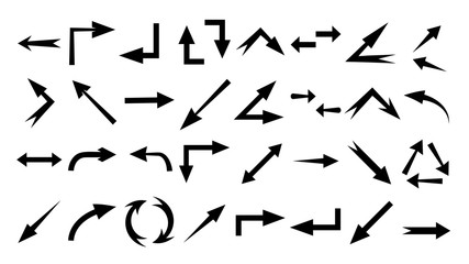 Arrows hand drawn doodle vector set. Sketch arrow design for application, banner, print screen, pen marks, map and typography design guide line.