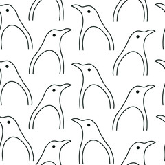 Linear penguin silhouette seamless pattern. Monochrome, Vector illustration can be used for fabrics, textile, web, invitation, card.