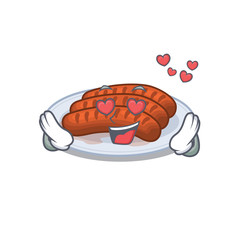 Cute grilled sausage cartoon character has a falling in love face