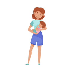 Happy Mother Embracing Tenderly Her Baby Vector Illustration