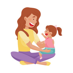 Young Mother and Her Little Baby Having Fun Together Vector Illustration