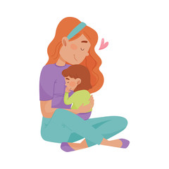 Happy Mother Embracing Tenderly Her Baby Vector Illustration
