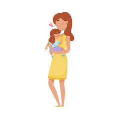 Happy Mother Embracing Tenderly Her Baby Vector Illustration