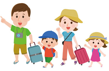 夏休み　家族　旅行　イラスト