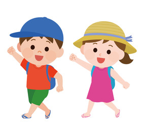 夏休み　旅行　男女　子供　イラスト