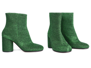 Women's green boots, front and side view