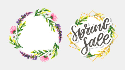 Watercolor sale banner background template with beautiful flowers. Element invitation card Decoration. vector art and illustration.