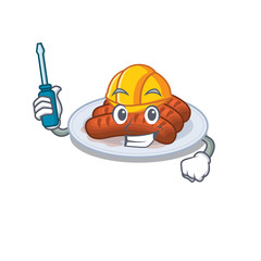 cartoon character of grilled sausage worked as an automotive