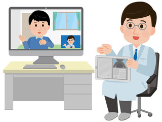 オンライン診療　医者　男性患者　イラスト