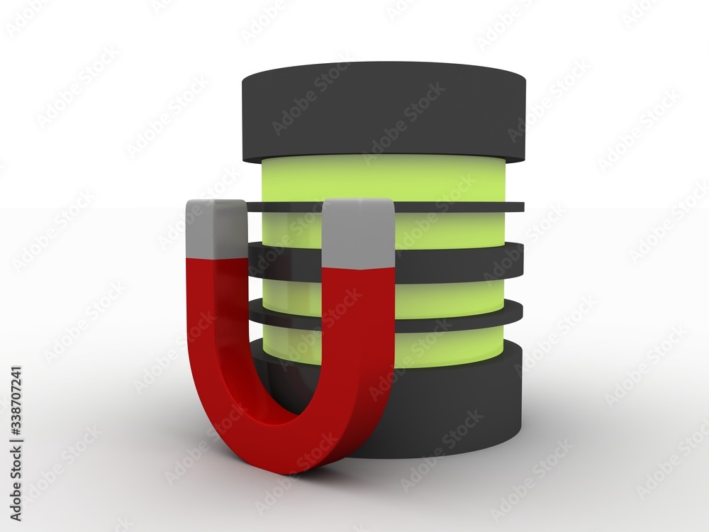 Poster 3d rendering database storage data base with horseshoe magnet