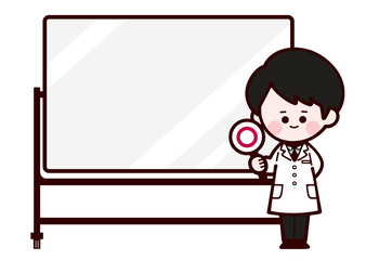 Doctor wearing laboratory coat / man / white board / correct