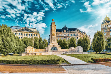 BUDAPEST, HUNGARY - MAY 04,2016: Soviet Monument on the Freedom Square.Monument was built by ...