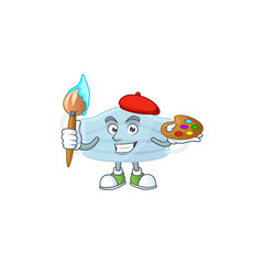 Artistic Artist of surgery mask cartoon character painting with a brush
