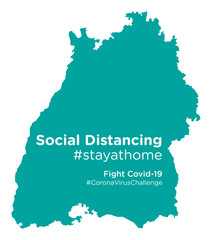 Baden-Wuerttemberg map with Social Distancing stayathome tag