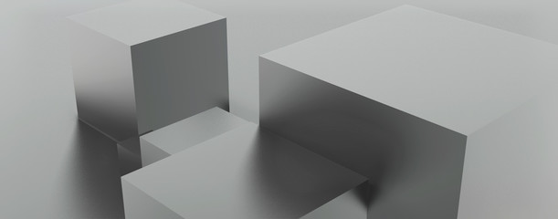 White cube boxes for display and background. 3D rendering