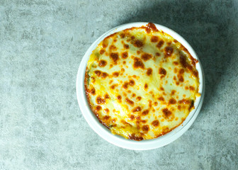 Spinach lasagna with cheese  in white plate, Italian food style , Vegetarian lasagna