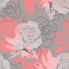 Roses seamless pattern.Image on a white and color background.