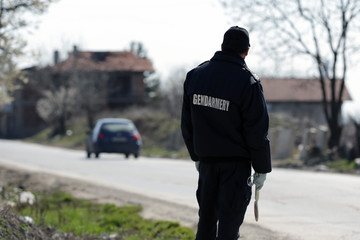 Obraz premium Police car stop checkpoint