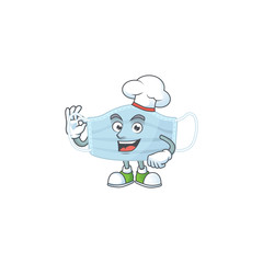 Surgery mask cartoon design style proudly wearing white chef hat