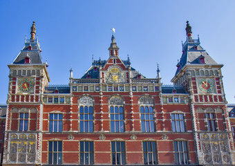 Central station building in Amsterdam