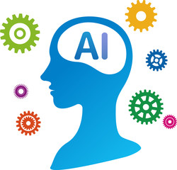 Artificial intelligence AI silhouette and gears