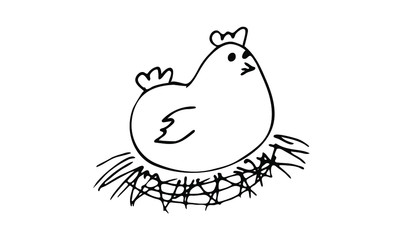 chicken in the nest. cute greeting card for Easter. spring print on fabric