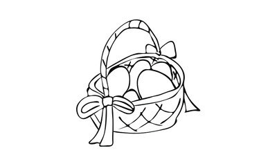 basket with Easter eggs, decorated with bows. cute Easter Doodle card