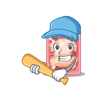 Picture of frozen chicken cartoon character playing baseball