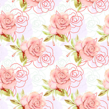 Roses seamless pattern.Image on a white and color background. © svemar