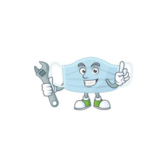 A mechanic surgery mask mascot character fix a broken machine