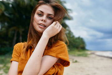 woman tourists travel beach vacation destination