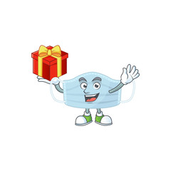 Charming surgery mask mascot design has a red box of gift