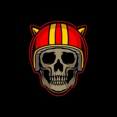 biker skull with a horn helmet
