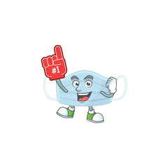 Cartoon character concept of surgery mask holding red foam finger