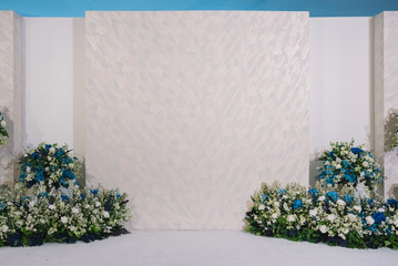 Wedding modern backdrop with flower decoration.