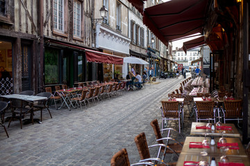 Tourists exploring the  streets of medieval Troyes old town,  Aube, Champagne-Ardenne, France