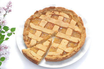 lemon jam cake on white background