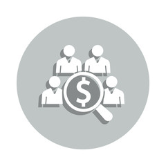 workers, magnifier, dollar, contributions badge icon. Simple glyph, flat vector of Business icons for ui and ux, website or mobile application