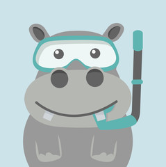 Cartoon hippo with snorkeling vector